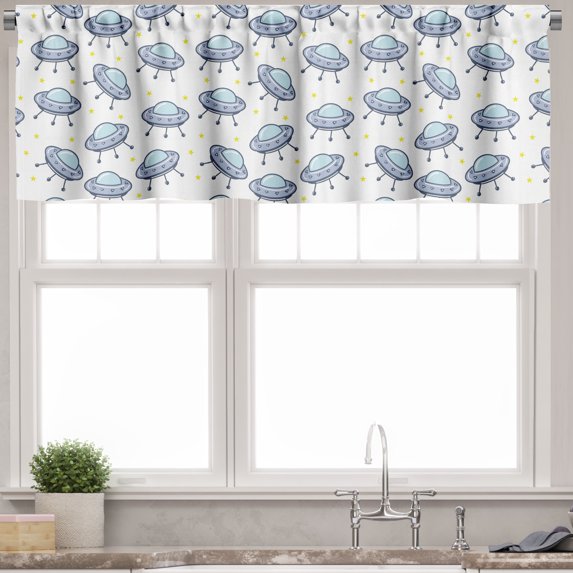 Ambesonne Spaceship Valance Pack of 2, Flying Saucers and Stars, 54"X18", White and Pale Ceil Blue