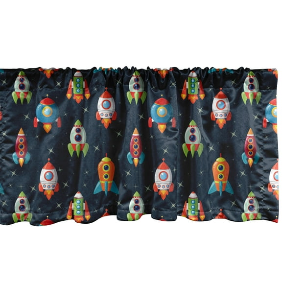 Ambesonne Spaceship Window Valance, Cartoon Style Space, 54" X 18", Multicolor