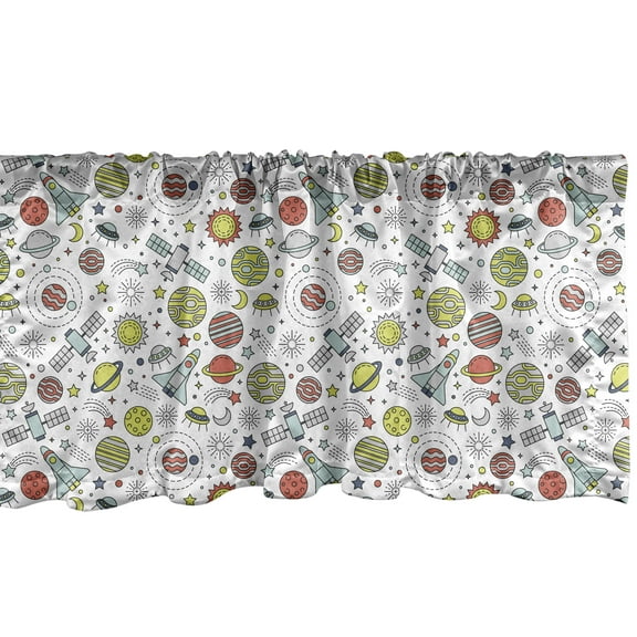 Ambesonne Spaceship Window Valance, Colorful Cosmos Moon, 54" X 18", Multicolor