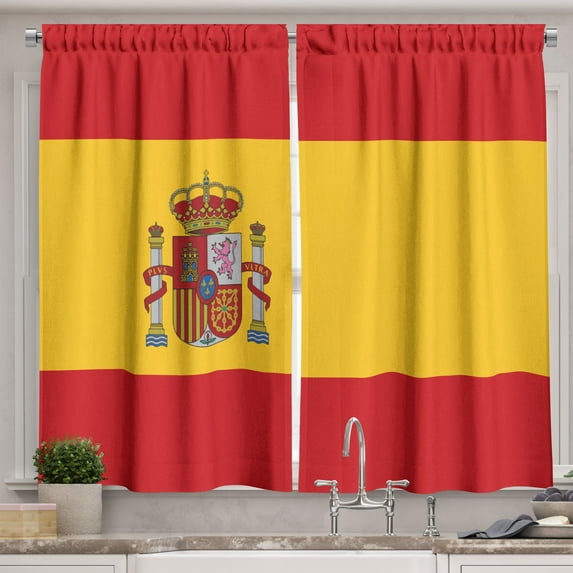 Ambesonne Spain Kitchen Curtains, Simple Country National Flag, 55"x45", Vermilion and Earth Yellow