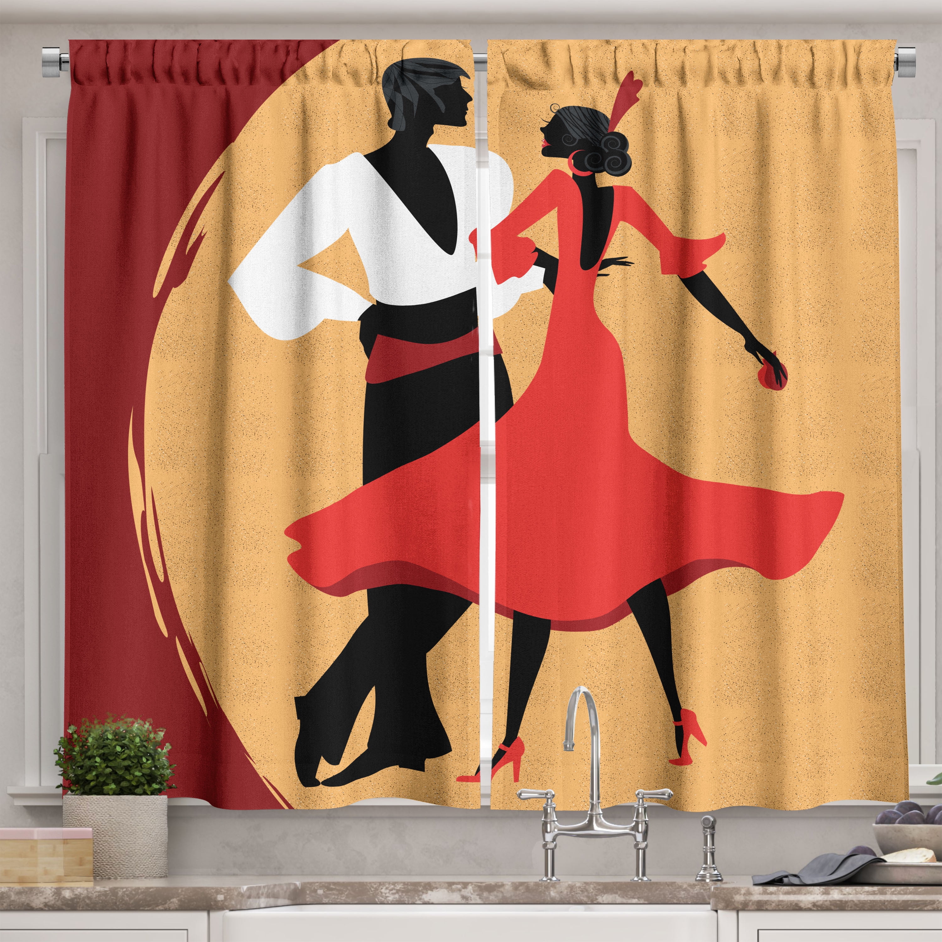 Ambesonne Spanish Kitchen Curtains, Dancers in Folk Dresses, 55"x39 ...