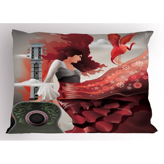Ambesonne Spanish Pillow Sham, Flamenco Dancer Lady, 36" X 20", Multicolor