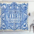 thumbnail image 1 of Ambesonne Spanish Shower Curtain, Madrid Calligraphy Tile, 69"Wx75"L, Navy Blue White Eggshell, 1 of 3