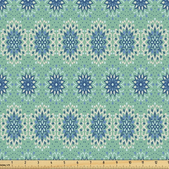 Ambesonne Spanish Tile Fabric by the Yard Upholstery, Vintage Flourish Motif, 10 Yards, Dark Sea Green Blue