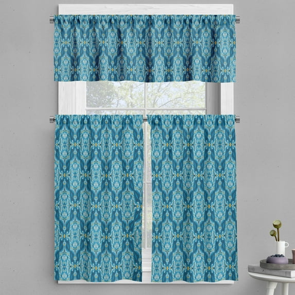 Ambesonne Spanish Tile Valance & Curtain, Boho Repeating Floral, 55"x24", Orange Sea Blue and Turquoise