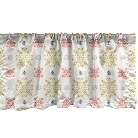 Ambesonne Spanish Tile Window Valance, Ethnic Snowflake Motif, 42" x 18", Ivory Coral and Fawn