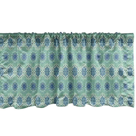 Ambesonne Spanish Tile Window Valance, Vintage Flourish Motif, 54" X 18", Dark Sea Green Blue