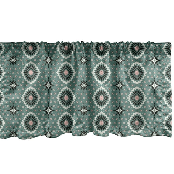 Ambesonne Spanish Tile Window Valance, Vintage Shapes Flowers, 54" X 18", Blush and Peacock Green