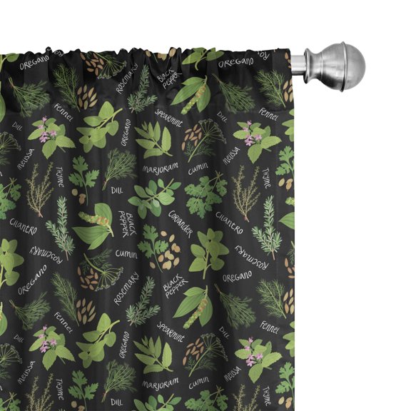Ambesonne Spice Window Curtains, Graphical Plants Calligraphy, Each 28" W x 63" L, Night Blue Lime Green