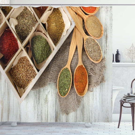 Ambesonne Spice Shower Curtain, Box Design of Spices Shot, 69"Wx75"L, Multicolor