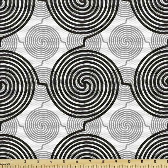 Ambesonne Spiral Fabric by the Yard Upholstery, Connected Motifs Graphic, 10 Yards, White Charcoal Grey