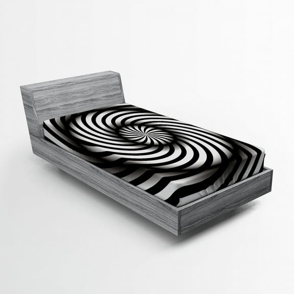 Ambesonne Spires Fitted Sheet, Black and White Swirl, Twin Size, Black White