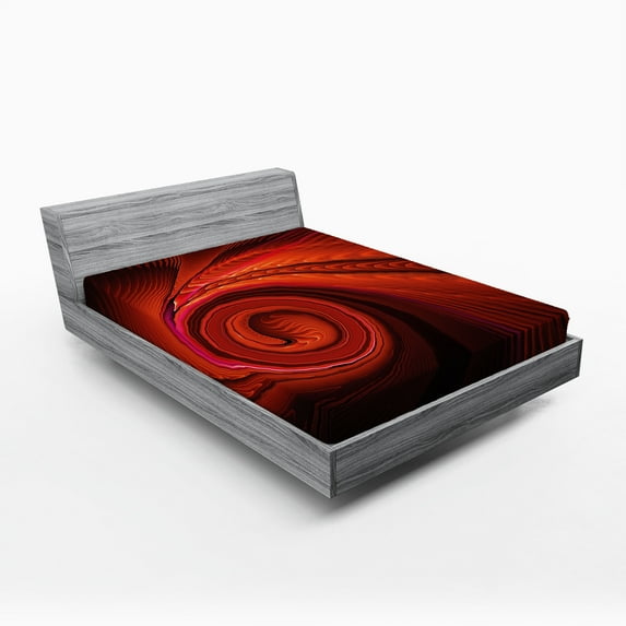 Ambesonne Spires Fitted Sheet, Surreal Waves Spiral Art, California King, Red