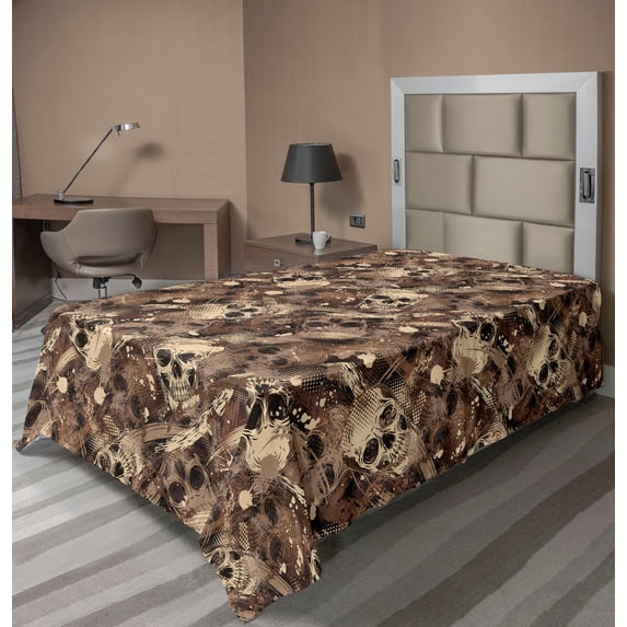 Ambesonne Spooky Design Flat Bedding Sheet Soft Top Sheet, Halloween Goth Boho, Twin XL, Champagne Umber Cocoa