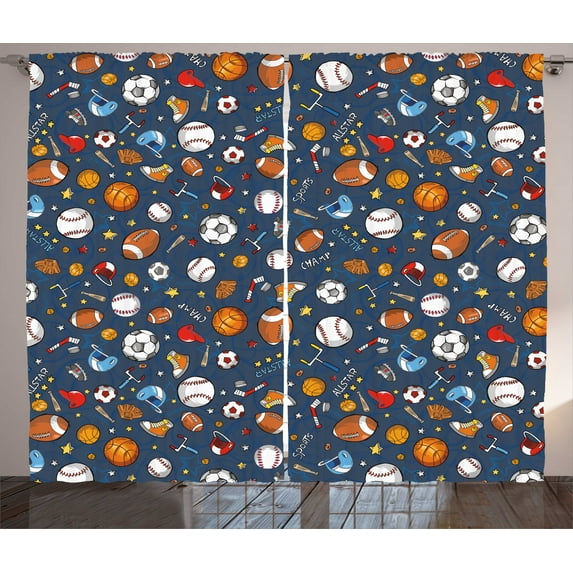 Ambesonne Sport Curtains 2 Panel Set, Dark Silhouette Backdrop, 108" x 90", Dark Blue Multicolor