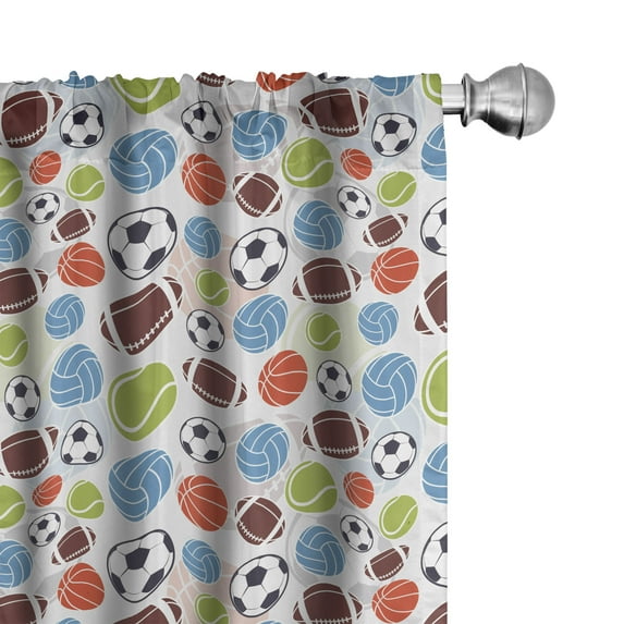 Ambesonne Sport Curtains, Basketball and Football, Pair of 28"x84", Multicolor