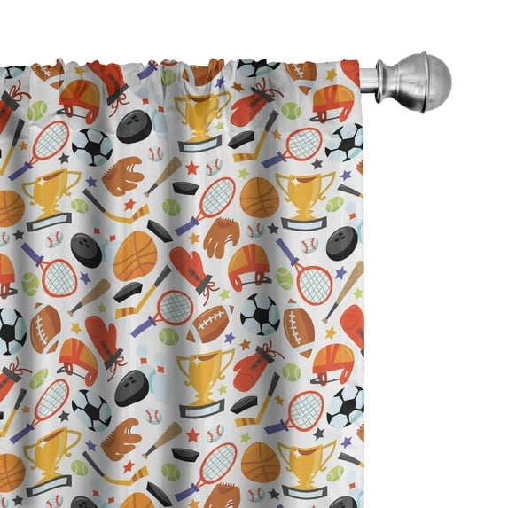 Ambesonne Sport Curtains, Cartoon Style Bowling, Pair of 28"x95", Multicolor