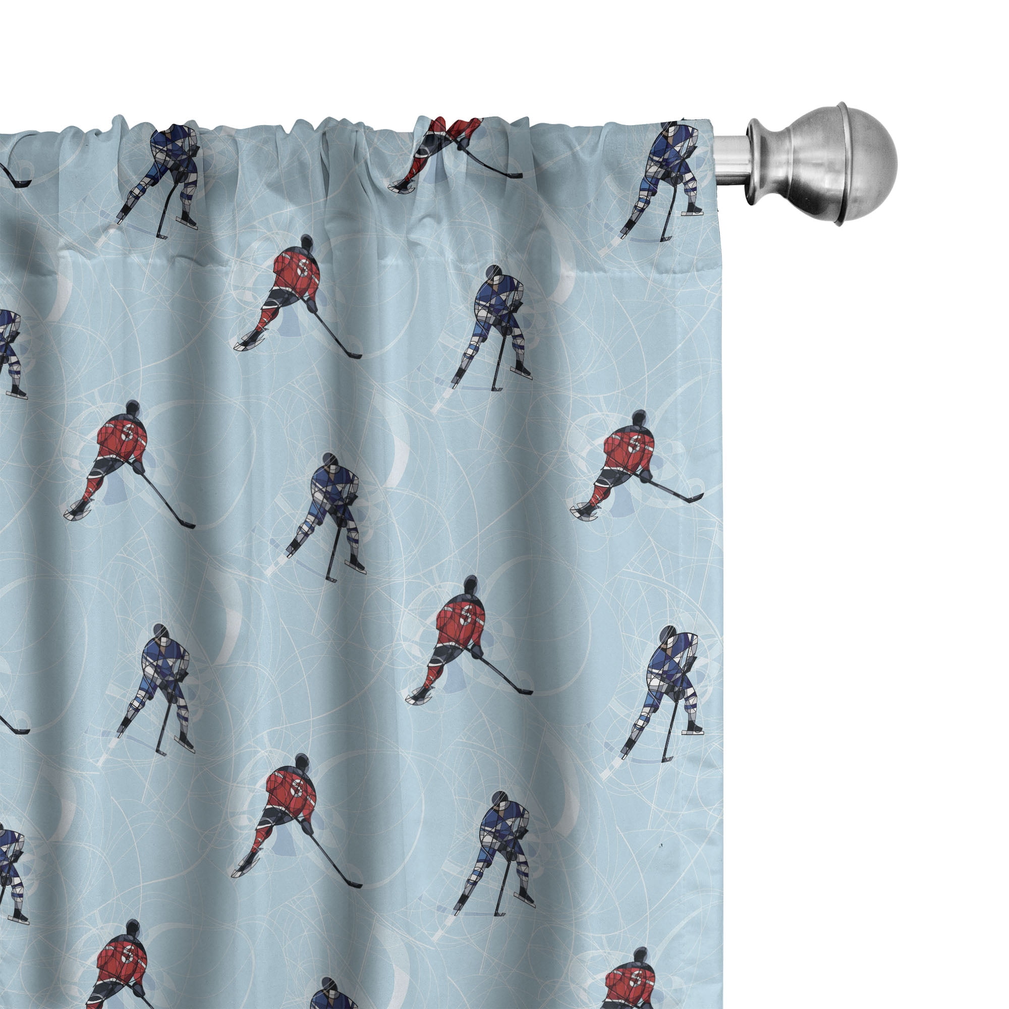 Light Blue Ice Hockey Pattern Rod Pocket Curtain Panels