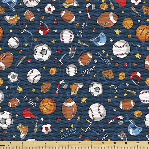 Ambesonne Sport Fabric by the Yard Upholstery, Dark Silhouette Backdrop, 3 Yards, Dark Blue Multicolor