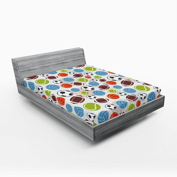 Ambesonne Sport Fitted Sheet, Basketball and Football, Full Size, Multicolor