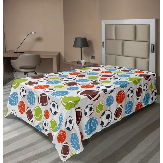 Ambesonne Sport Flat Sheet, Basketball and Football, Twin Size, Multicolor