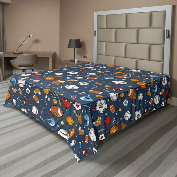 Ambesonne Sport Flat Sheet, Dark Silhouette Backdrop, California King, Dark Blue Multicolor