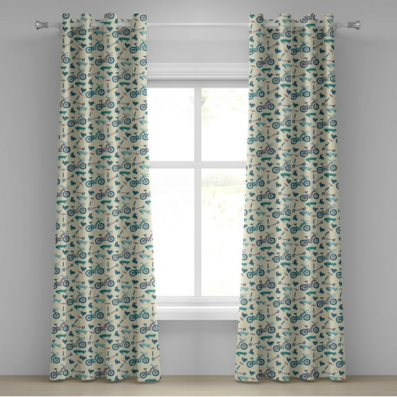 Ambesonne Sport Grommet Curtain, Wheeled Activity Design, 50" x 108", Blue Coral Beige