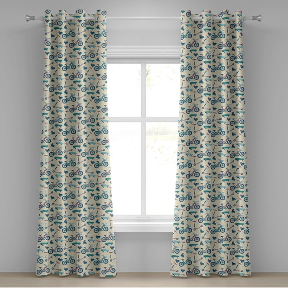 Ambesonne Sport Grommet Curtain, Wheeled Activity Design, 50" x 120", Blue Coral Beige