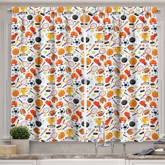 Ambesonne Sport Kitchen Curtains, Cartoon Style Bowling, 55"x39", Multicolor