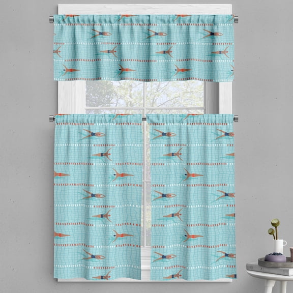 Ambesonne Sport Valance & Curtain, Cartoon Swimming Athletes Art, 55"x24", Pale Seafoam Rust