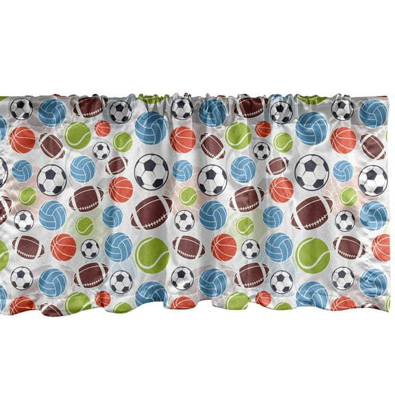 Ambesonne Sport Window Valance, Basketball and Football, 54" X 12", Multicolor