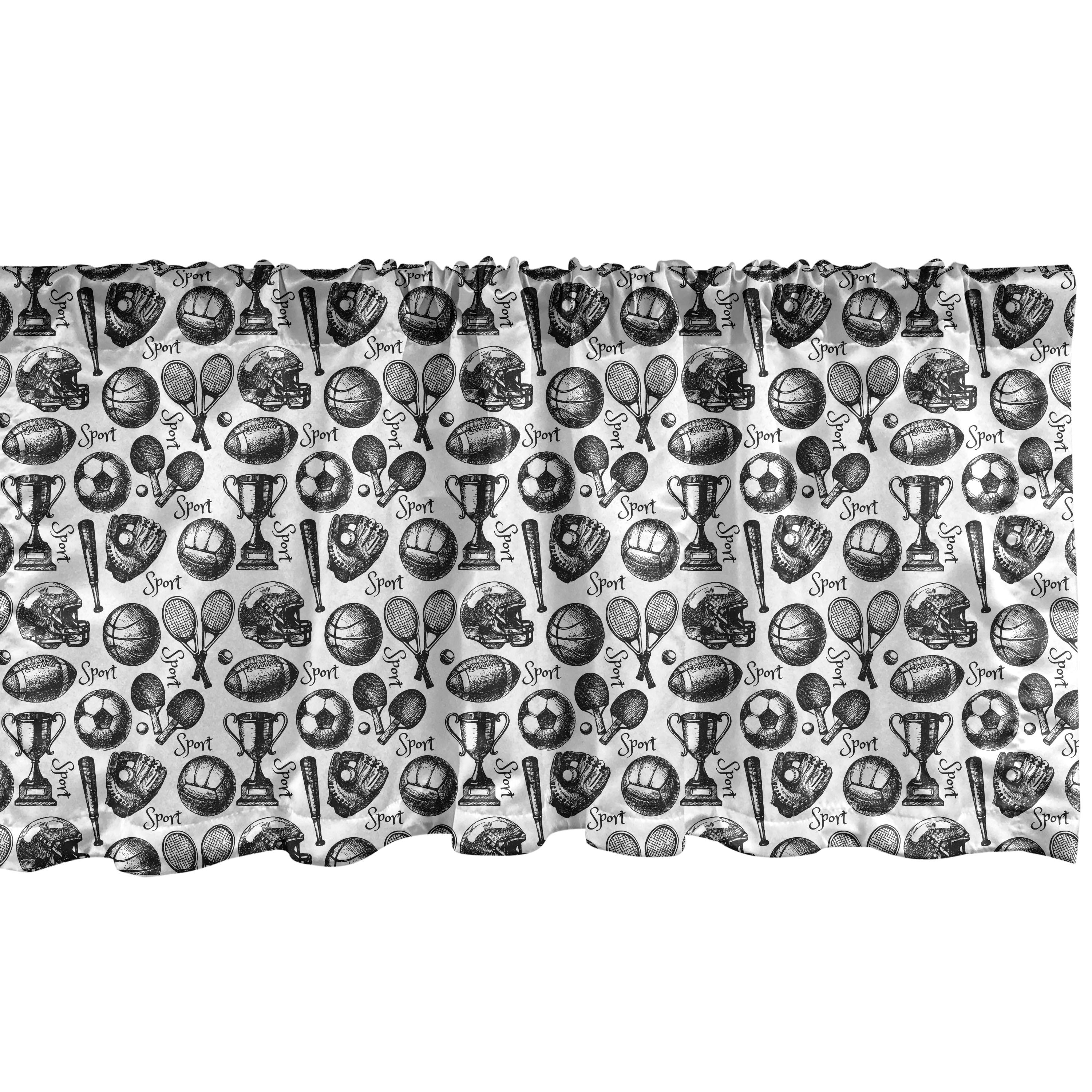Black and White Sports Print Satin Valance 54"W x 18"L