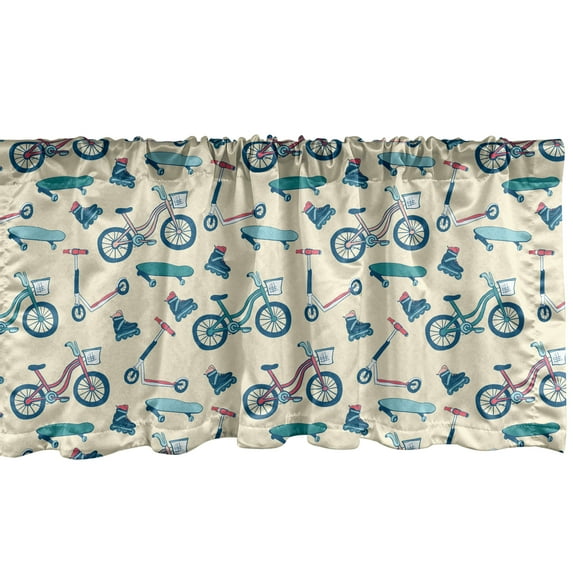 Ambesonne Sport Window Valance, Wheeled Activity Design, 54" X 12", Blue Coral Beige