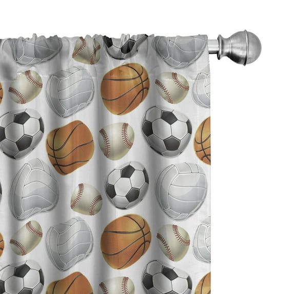 Ambesonne Sports Window Curtains, Football and Basketball, Each 28" W x 95" L, Orange Cream Black