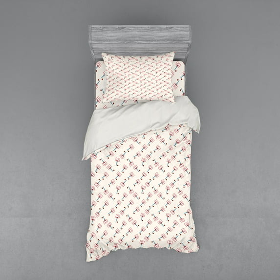 Ambesonne Sports Bedding Set 3 Pcs, Basketball Court, Twin XL, Blue Vermilion and Brown