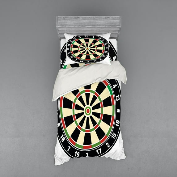 Ambesonne Sports Bedding Set 3 Pcs, Dart Board Lifestyle, Twin XL, Vermilion Green Black