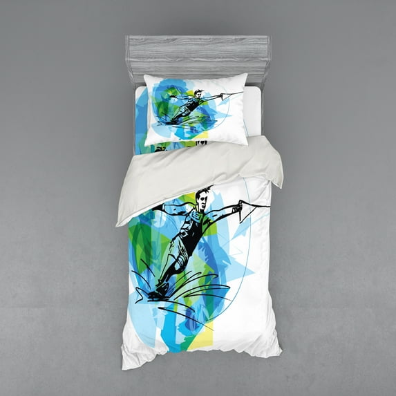 Ambesonne Sports Bedding Set 3 Pcs, Exotic Sealife Hobby, Twin XL, Blue Black