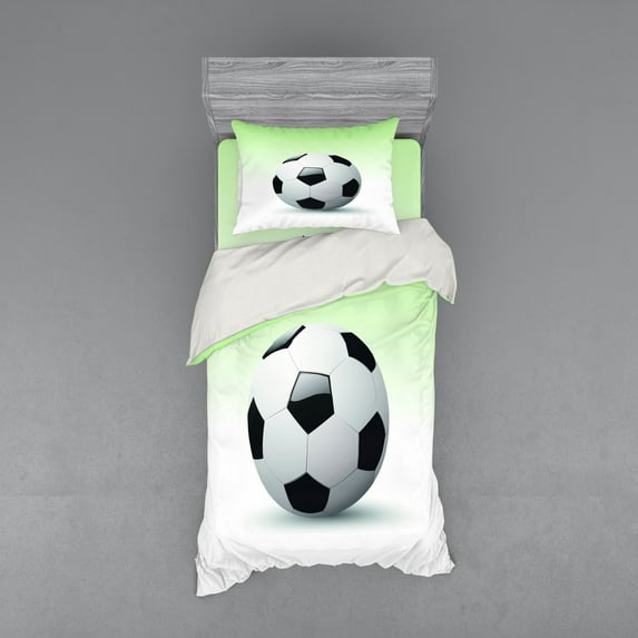 Ambesonne Sports Bedding Set 3 Pcs, Football Soccer Ball, Twin, Black and White