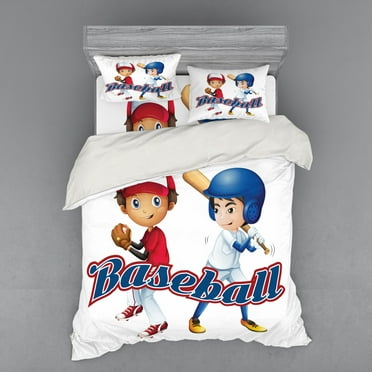Ambesonne Sports Bedding Set 4 Pcs, Baseball Pitching, Queen, Cobalt Blue White