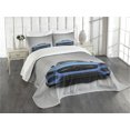 thumbnail image 1 of Ambesonne Sports Car Quilted Bedspread Set 3 Pcs, Front View Photo of Auto, Queen Size, Black Grey Blue, 1 of 5