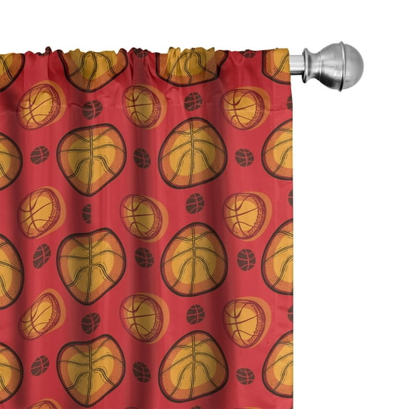 Ambesonne Sports Curtains, Abstract Basketballs Art, Pair of 28"x63", Vermilion Marigold and Brown