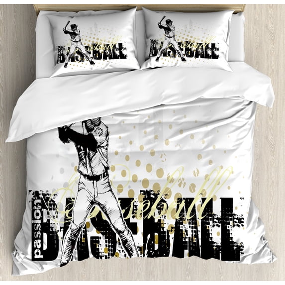 Ambesonne Sports Duvet Cover Set, Baseball Grunge Batting, 2-Calking, Black Yellow White