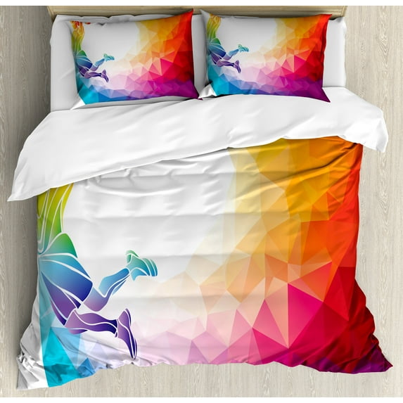 Ambesonne Sports Duvet Cover Set, Basketball Player Jumps, King, Multicolor