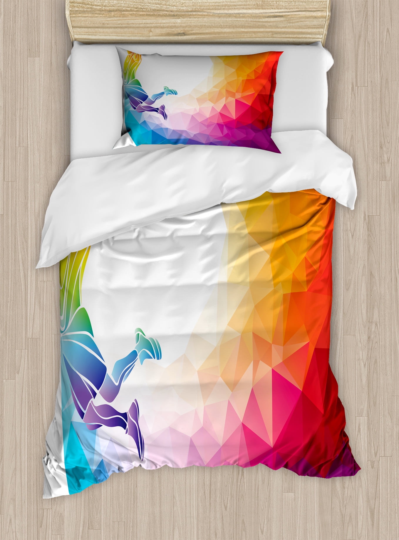 Twin Multicolor Basketball Player Duvet Cover Set with Pillow Sham