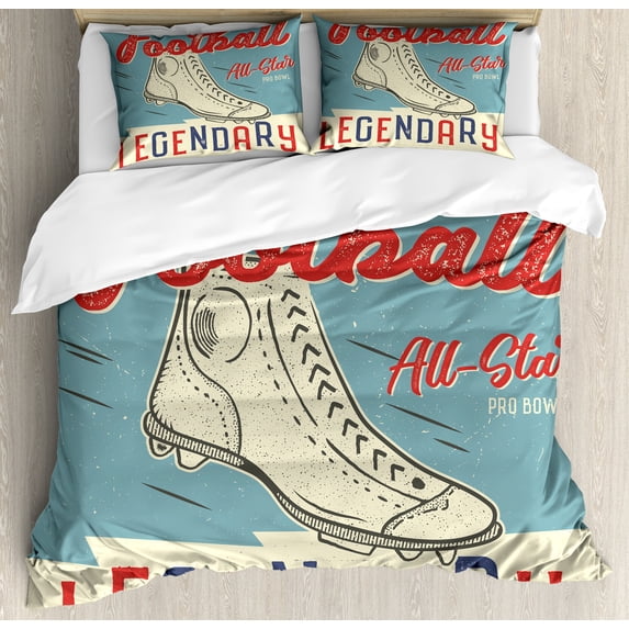 Ambesonne Sports Duvet Cover Sets, American Football Graphic, 2-Queen, Pale Teal Eggshell