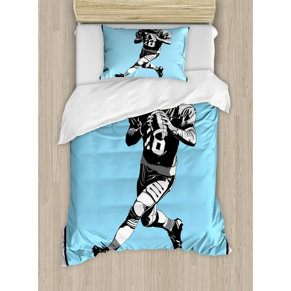Ambesonne Sports Duvet Cover Sets, American Football Retro, 2-Twin, Blue Black White
