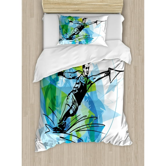 Ambesonne Sports Duvet Cover Sets, Exotic Sealife Hobby, 2-Twin, Blue Black