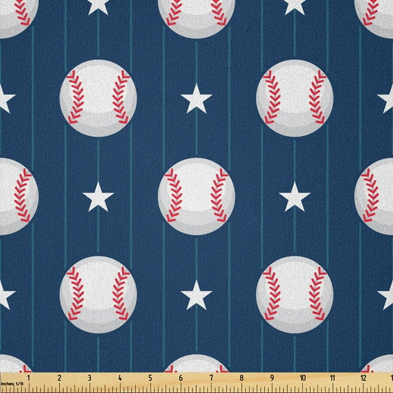 Ambesonne Sports Fabric by the Yard Microfiber, Baseball Stripes, 5 Yards, Night Blue Red White