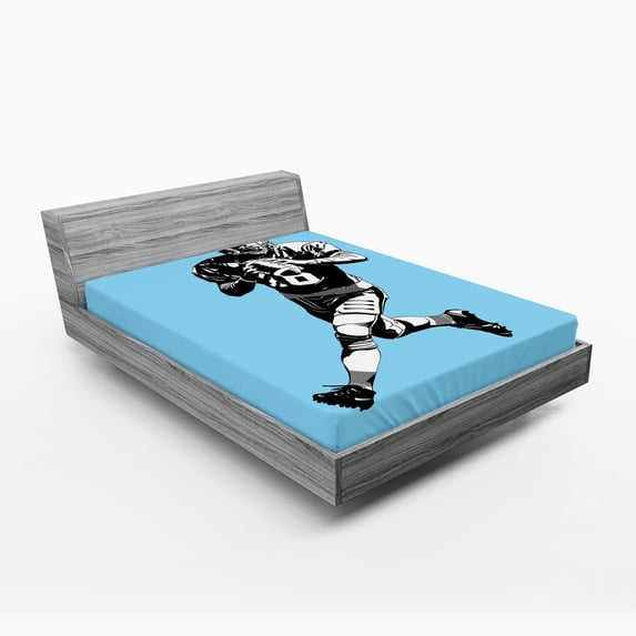 Ambesonne Sports Fitted Sheet, American Football Retro, Queen Size, Blue Black White