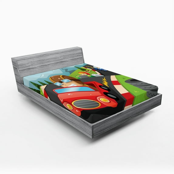 Ambesonne Sports Fitted Sheet, Auto Racing Boys, California King, Multicolor